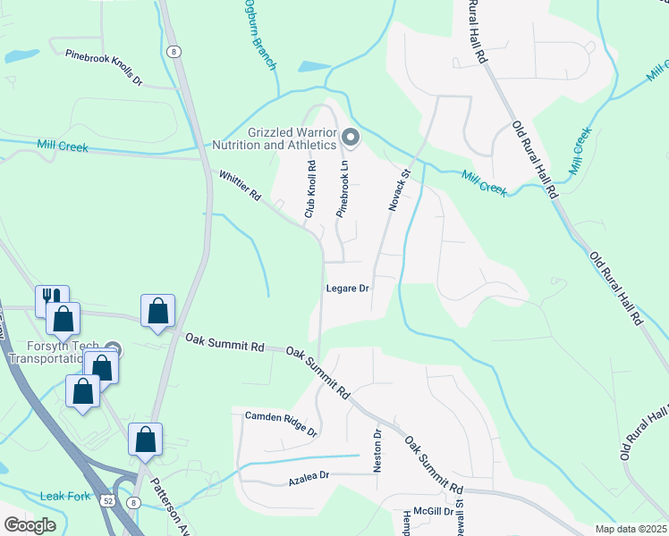 map of restaurants, bars, coffee shops, grocery stores, and more near 5533 Frances Court in Winston-Salem