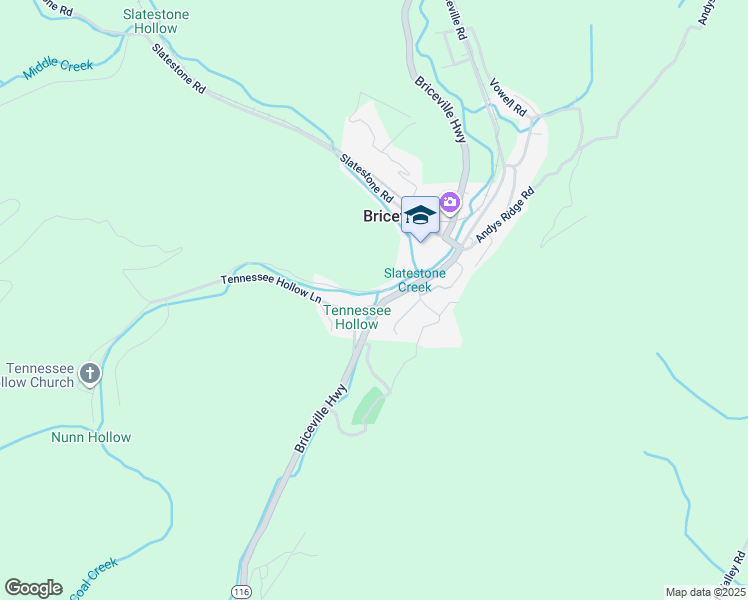 map of restaurants, bars, coffee shops, grocery stores, and more near 102 Tennessee Hollow Lane in Briceville