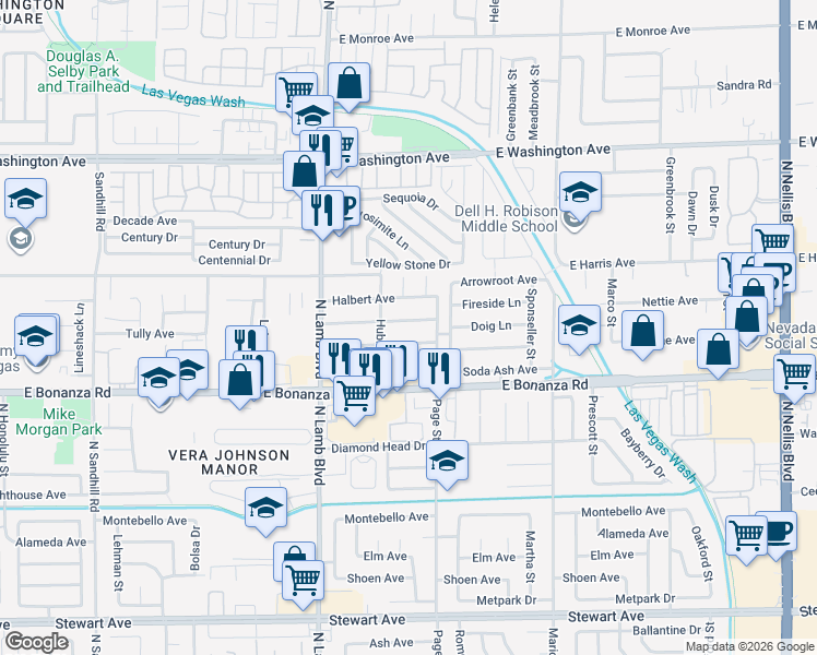 map of restaurants, bars, coffee shops, grocery stores, and more near 4523 Cool Valley Dr in Las Vegas
