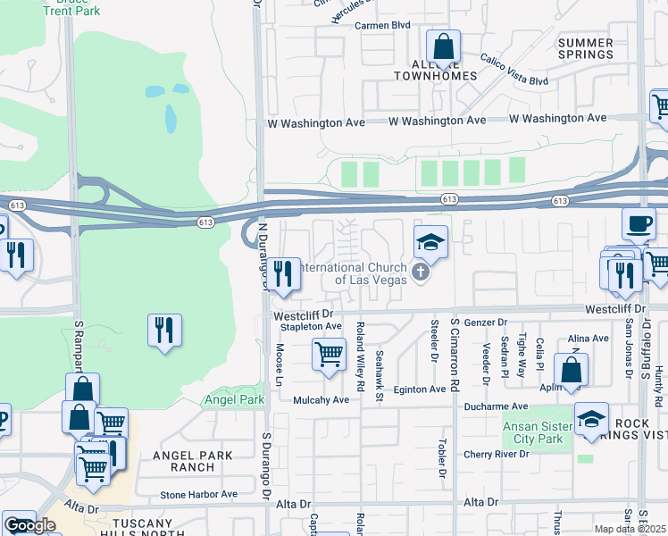 map of restaurants, bars, coffee shops, grocery stores, and more near 103 Silver Sky in Las Vegas