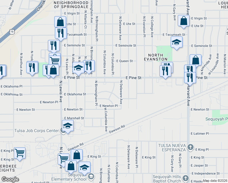 map of restaurants, bars, coffee shops, grocery stores, and more near 1403 North Columbia Avenue in Tulsa