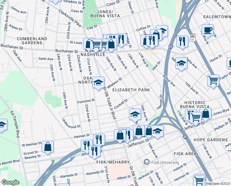 map of restaurants, bars, coffee shops, grocery stores, and more near 1619 17th Ave N in Nashville