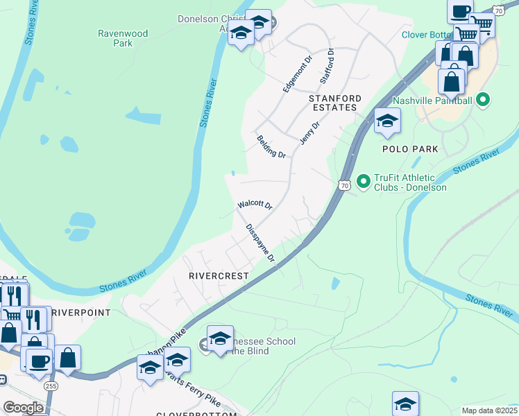 map of restaurants, bars, coffee shops, grocery stores, and more near 218 Walcott Drive in Nashville