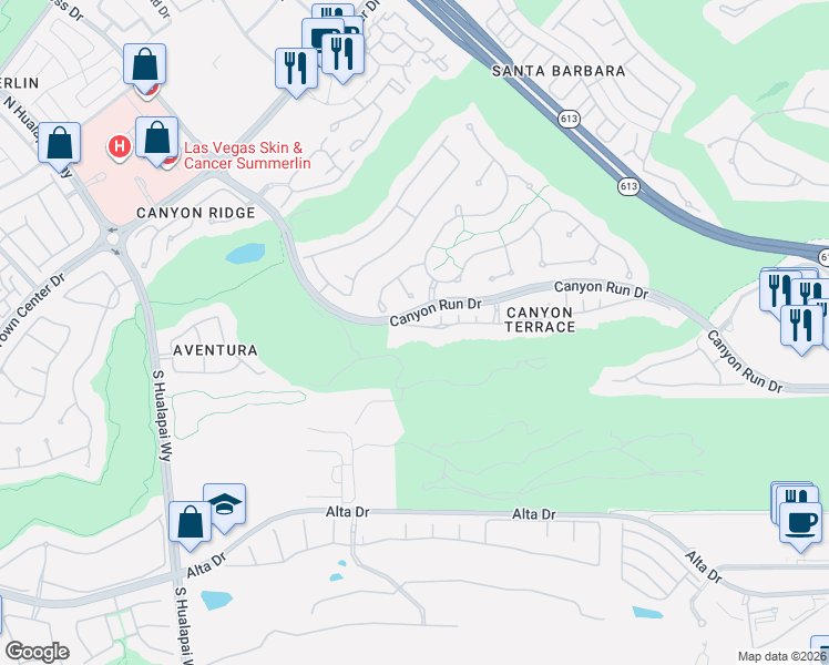 map of restaurants, bars, coffee shops, grocery stores, and more near 9609 Canyon Mesa Drive in Las Vegas
