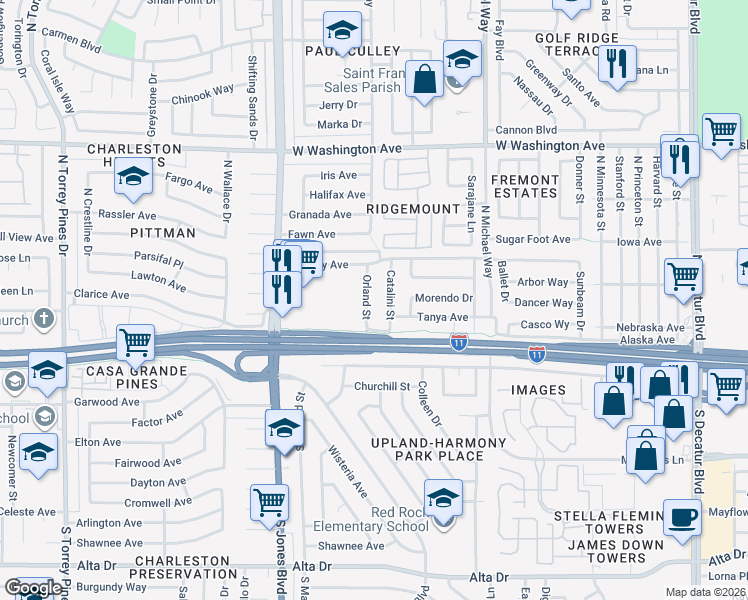 map of restaurants, bars, coffee shops, grocery stores, and more near 208 Orland Street in Las Vegas