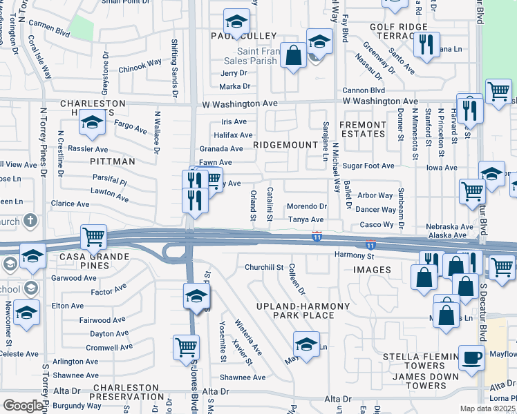 map of restaurants, bars, coffee shops, grocery stores, and more near 208 Orland Street in Las Vegas