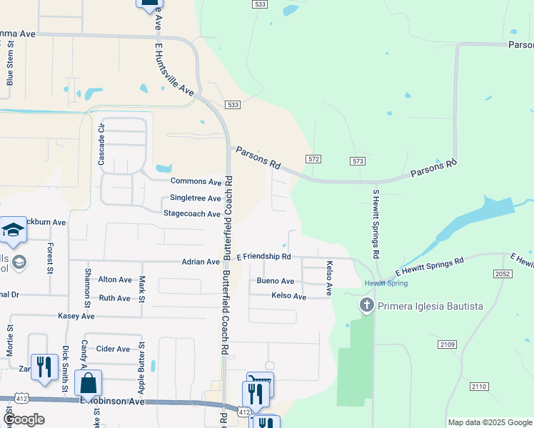 map of restaurants, bars, coffee shops, grocery stores, and more near 976 Tamarack Street in Springdale