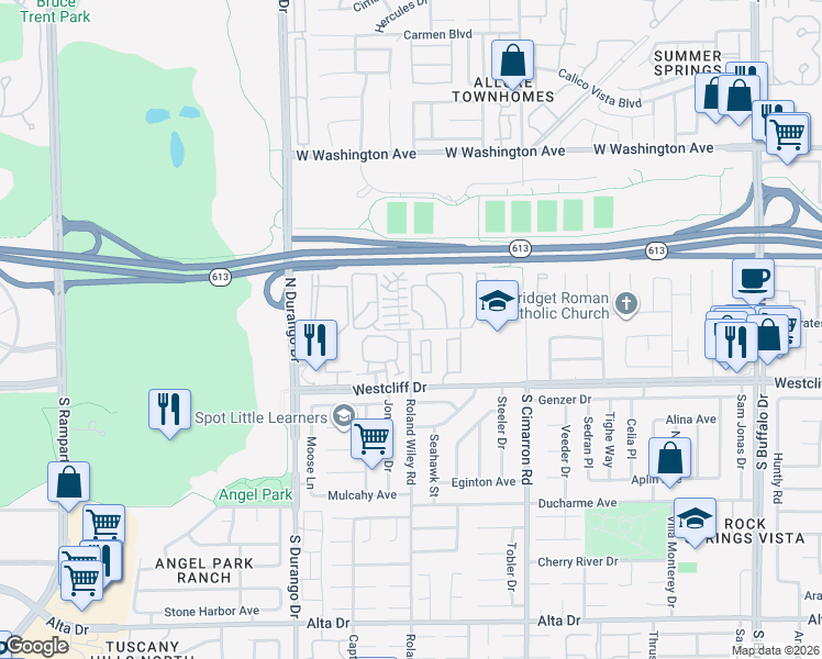 map of restaurants, bars, coffee shops, grocery stores, and more near 8286 Silver Sky Circle in Las Vegas