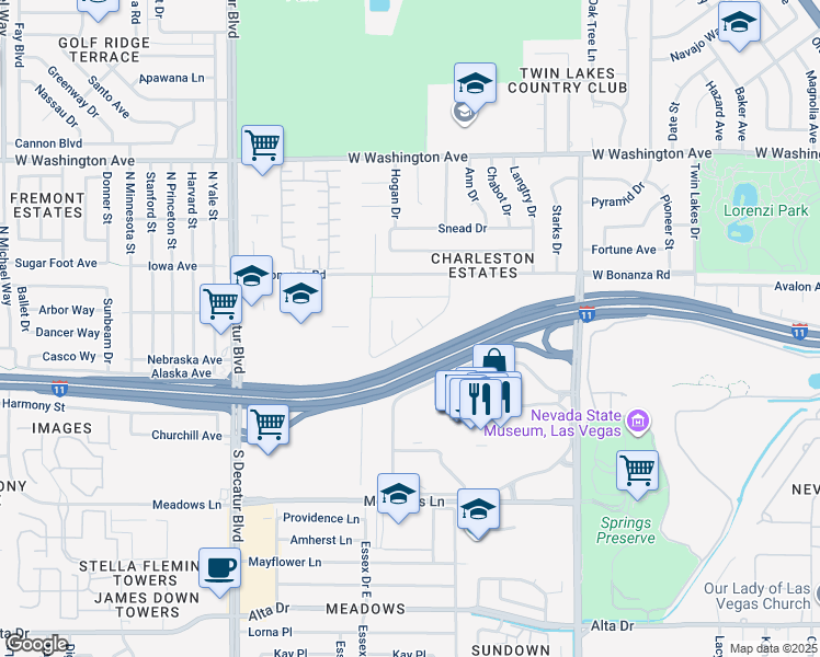 map of restaurants, bars, coffee shops, grocery stores, and more near 309 Estella Avenue in Las Vegas