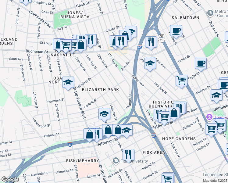 map of restaurants, bars, coffee shops, grocery stores, and more near 1532 14th Avenue in Nashville