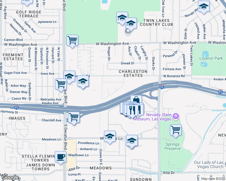 map of restaurants, bars, coffee shops, grocery stores, and more near 309 Estella Avenue in Las Vegas