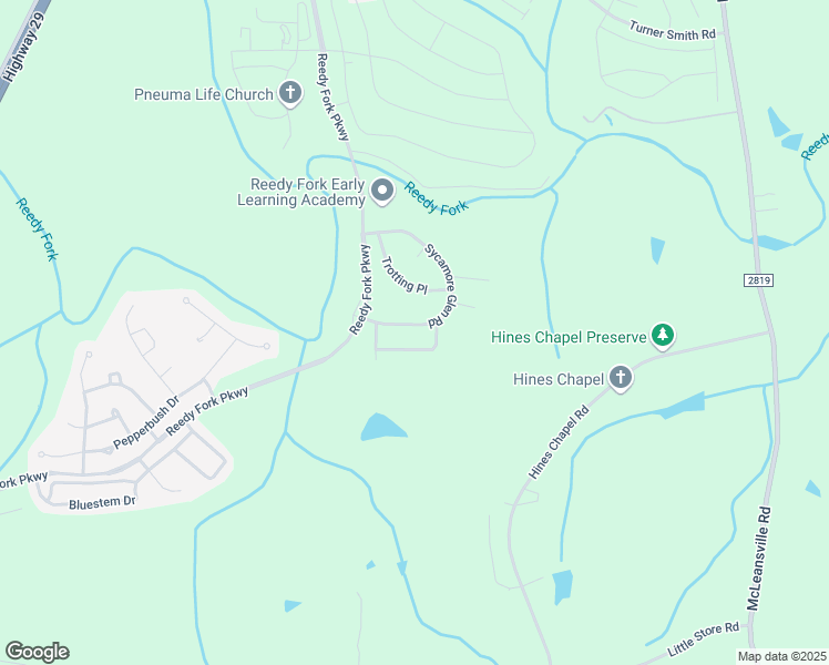 map of restaurants, bars, coffee shops, grocery stores, and more near 5614 Sycamore Glen Road in Greensboro