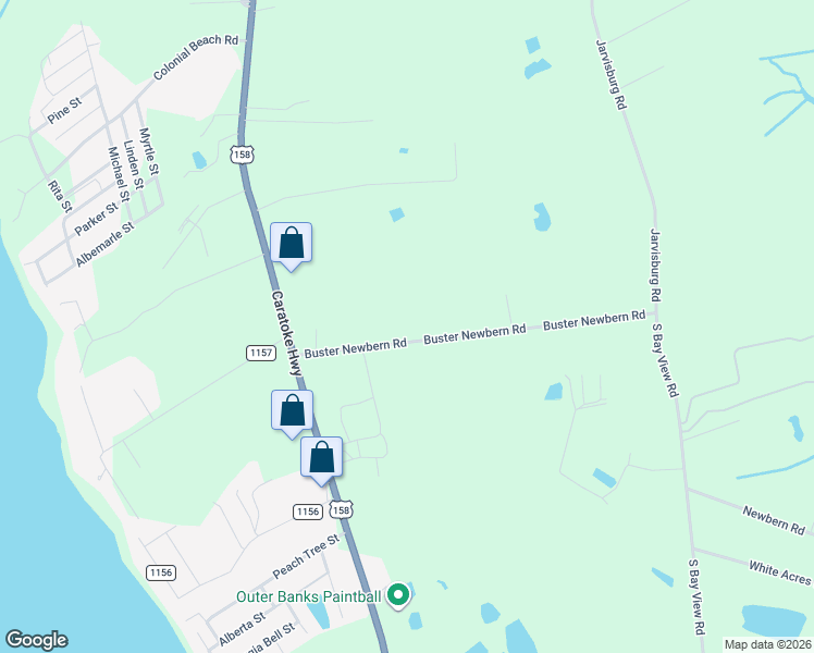 map of restaurants, bars, coffee shops, grocery stores, and more near 230 Buster Newbern Road in Jarvisburg