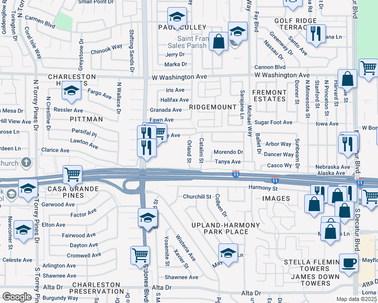 map of restaurants, bars, coffee shops, grocery stores, and more near 209 Catalini Street in Las Vegas