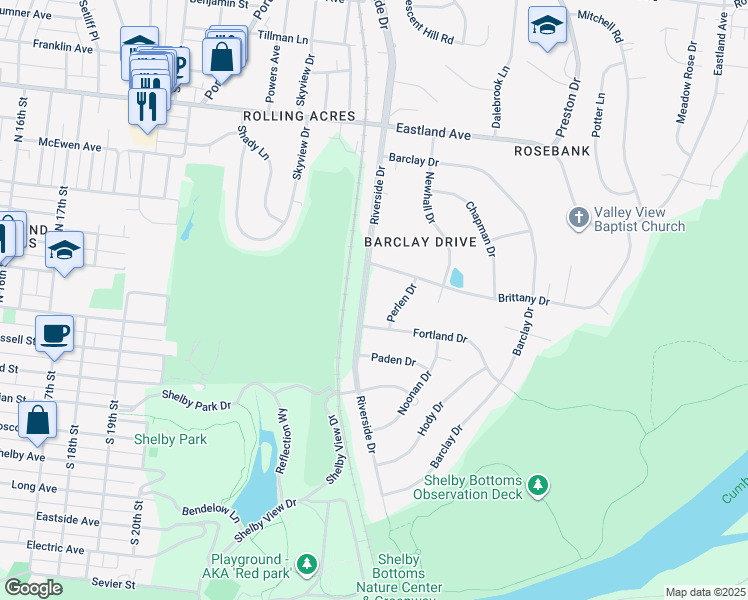 map of restaurants, bars, coffee shops, grocery stores, and more near 206 Perlen Drive in Nashville