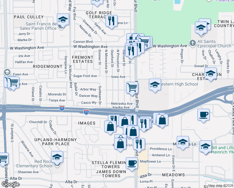 map of restaurants, bars, coffee shops, grocery stores, and more near 209 Princeton St in Las Vegas