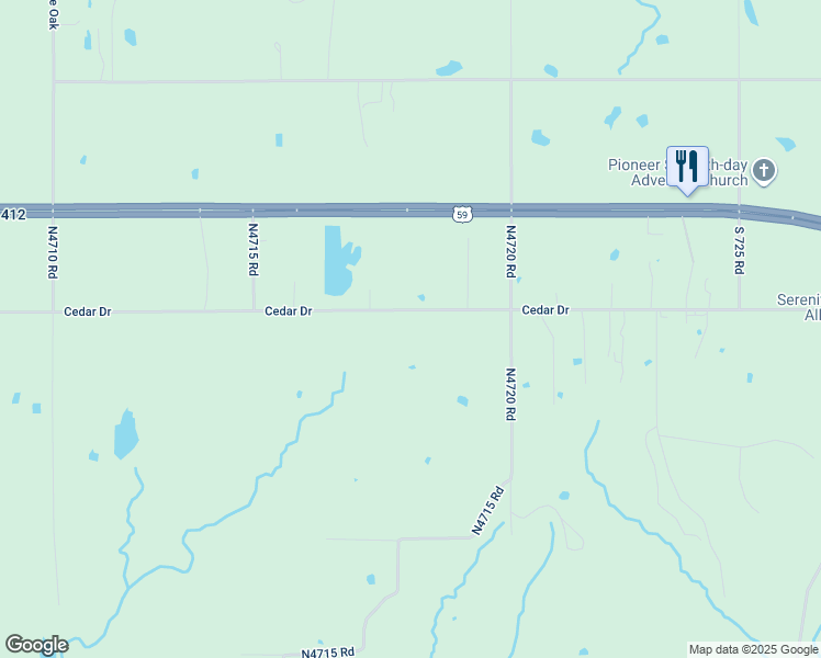 map of restaurants, bars, coffee shops, grocery stores, and more near 5771 Cedar Drive in Colcord