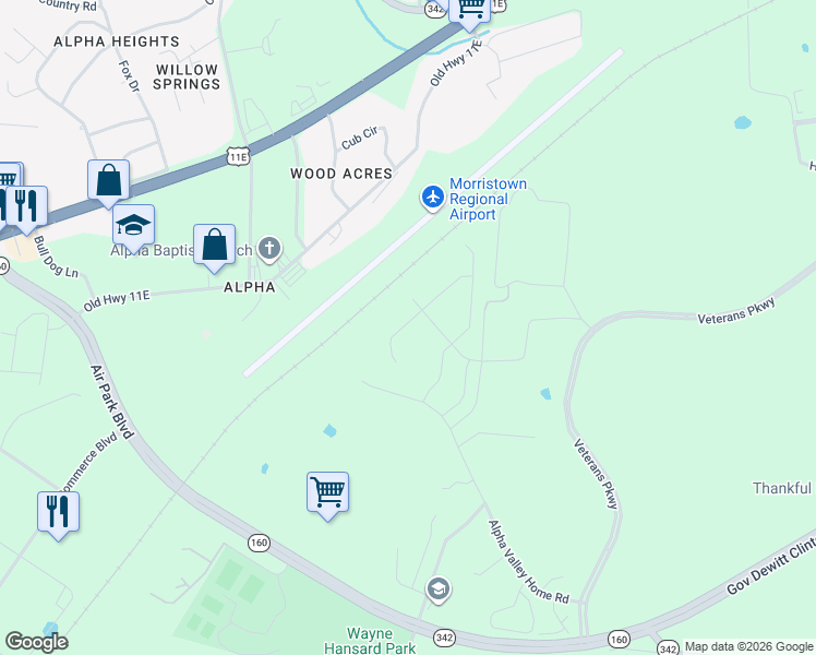map of restaurants, bars, coffee shops, grocery stores, and more near 117 Howell Road in Morristown