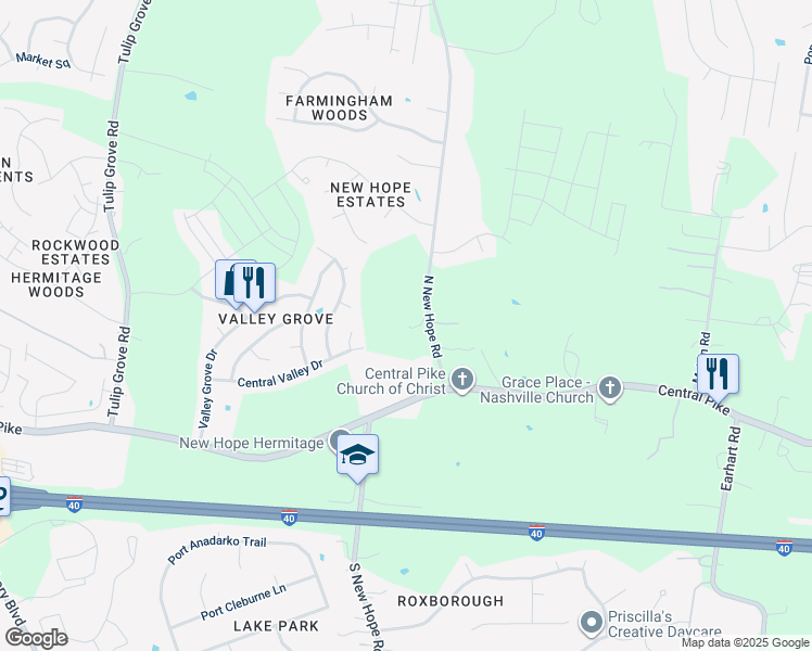 map of restaurants, bars, coffee shops, grocery stores, and more near 6128 North New Hope Road in Nashville