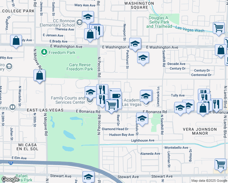 map of restaurants, bars, coffee shops, grocery stores, and more near 3700 East Bonanza Road in Las Vegas