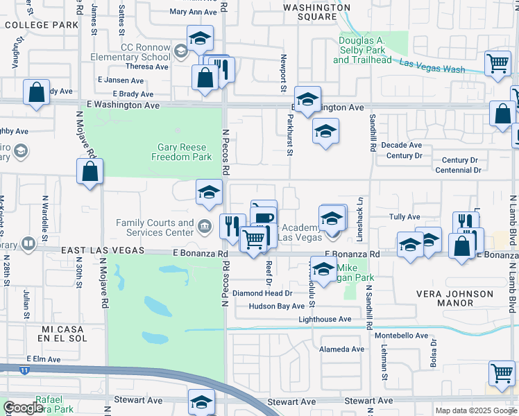map of restaurants, bars, coffee shops, grocery stores, and more near 3700 East Bonanza Road in Las Vegas