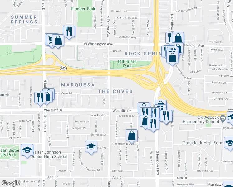 map of restaurants, bars, coffee shops, grocery stores, and more near 232 Caracas Drive in Las Vegas