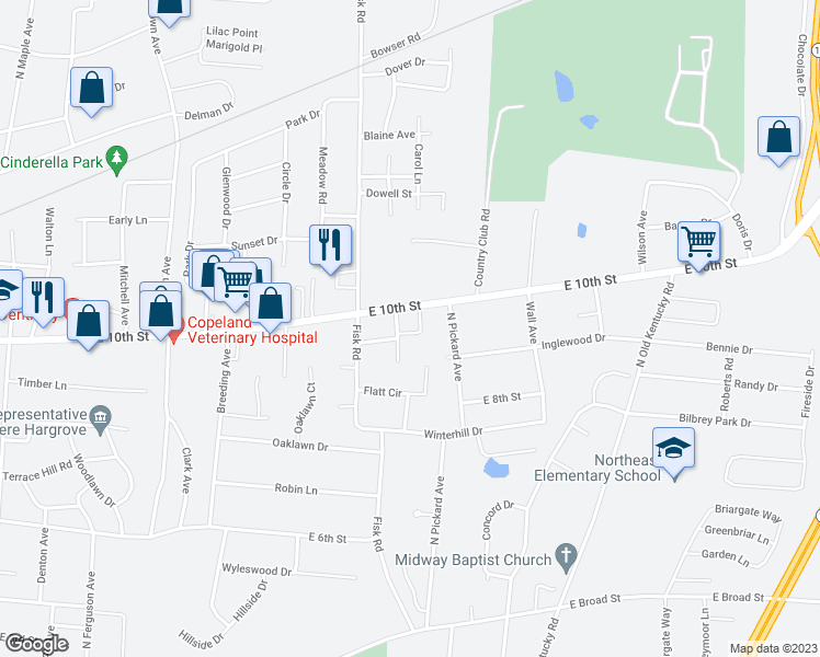 map of restaurants, bars, coffee shops, grocery stores, and more near 1 Shanks Avenue in Cookeville