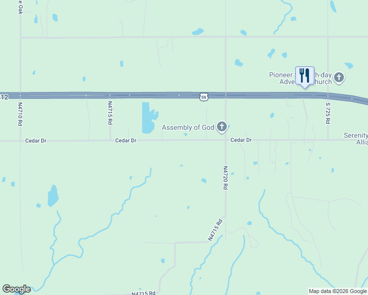 map of restaurants, bars, coffee shops, grocery stores, and more near 5771 Cedar Drive in Colcord