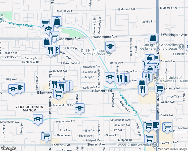 map of restaurants, bars, coffee shops, grocery stores, and more near 4608 Doig Lane in Las Vegas