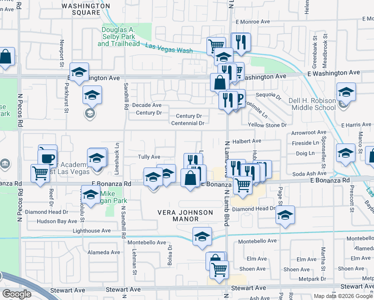 map of restaurants, bars, coffee shops, grocery stores, and more near 4212 Estaban Court in Las Vegas