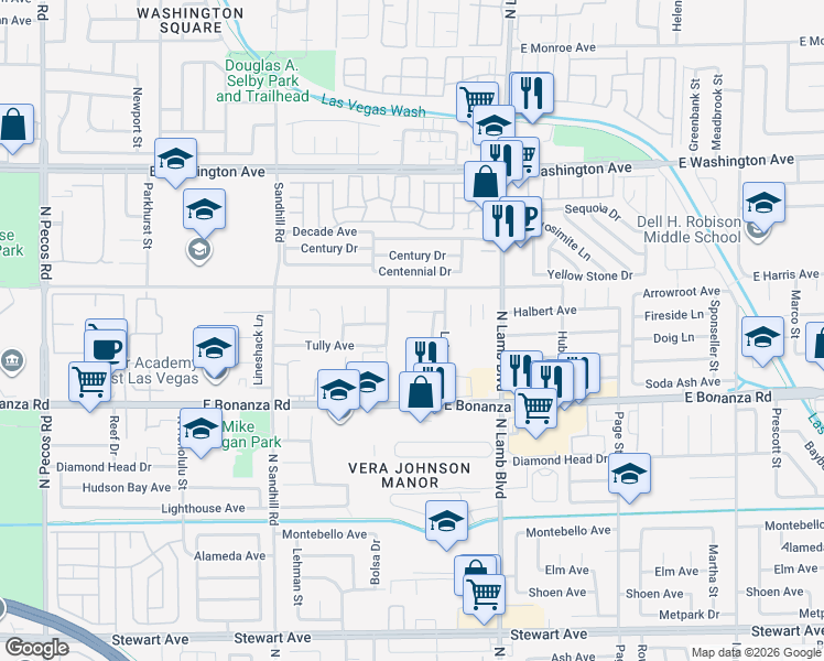map of restaurants, bars, coffee shops, grocery stores, and more near 4212 Estaban Court in Las Vegas