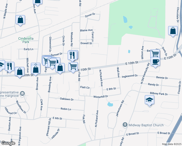 map of restaurants, bars, coffee shops, grocery stores, and more near 1 Shanks Avenue in Cookeville