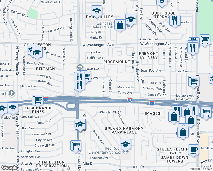 map of restaurants, bars, coffee shops, grocery stores, and more near 209 Catalini Street in Las Vegas