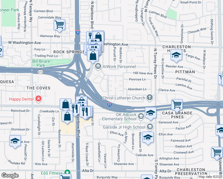 map of restaurants, bars, coffee shops, grocery stores, and more near 200 Brookside Lane in Las Vegas