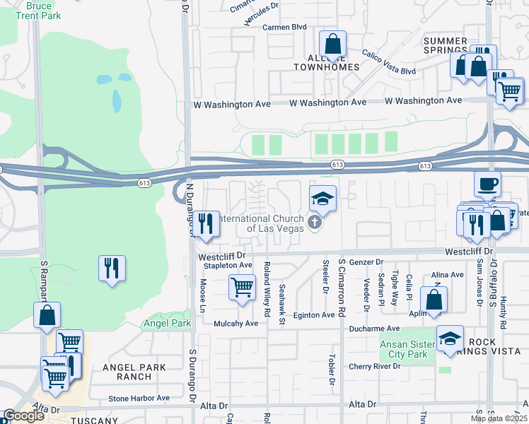 map of restaurants, bars, coffee shops, grocery stores, and more near 8300 North Roland Wiley in Las Vegas
