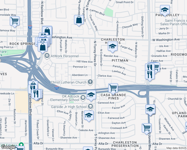 map of restaurants, bars, coffee shops, grocery stores, and more near 212 Hinkle Street in Las Vegas