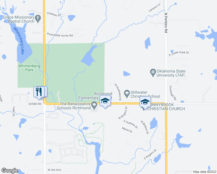 map of restaurants, bars, coffee shops, grocery stores, and more near 113 West Husband Court in Stillwater