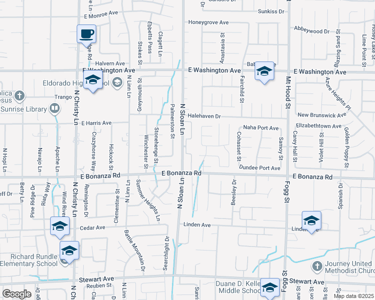 map of restaurants, bars, coffee shops, grocery stores, and more near 870 North Sloan Lane in Las Vegas