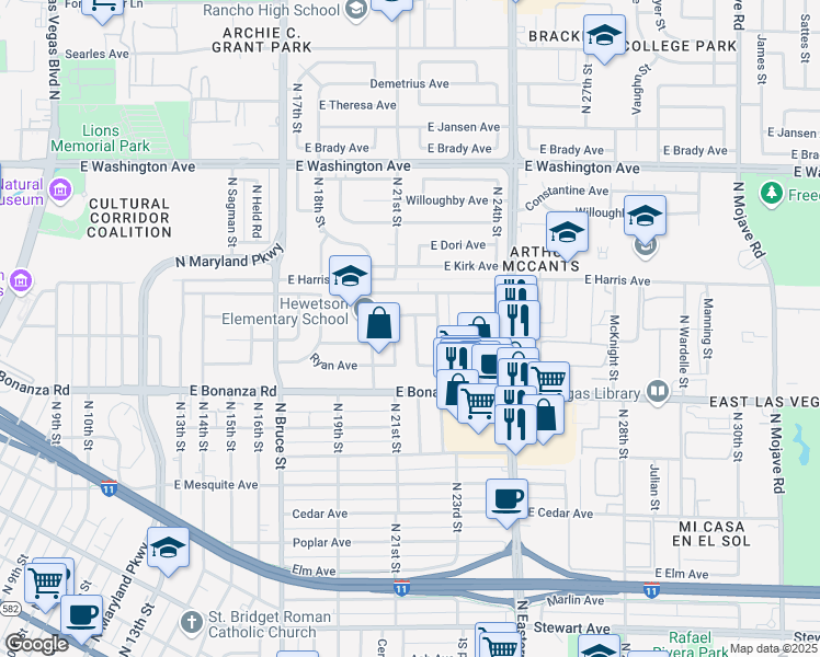 map of restaurants, bars, coffee shops, grocery stores, and more near 709 North 22nd Street in Las Vegas