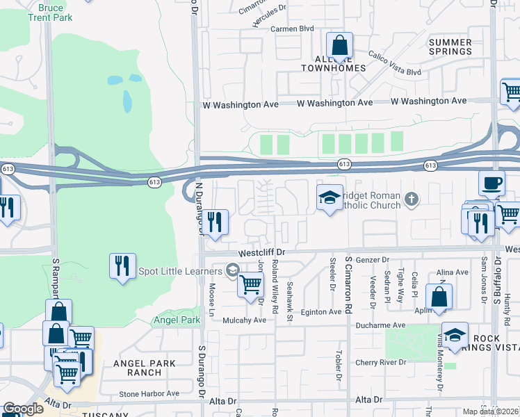 map of restaurants, bars, coffee shops, grocery stores, and more near 103 Silver Sky in Las Vegas