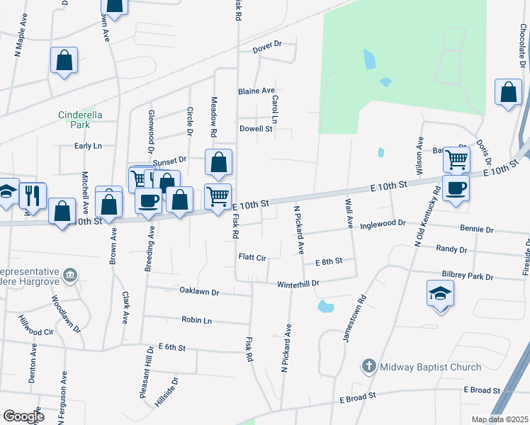 map of restaurants, bars, coffee shops, grocery stores, and more near 1 Shanks Avenue in Cookeville