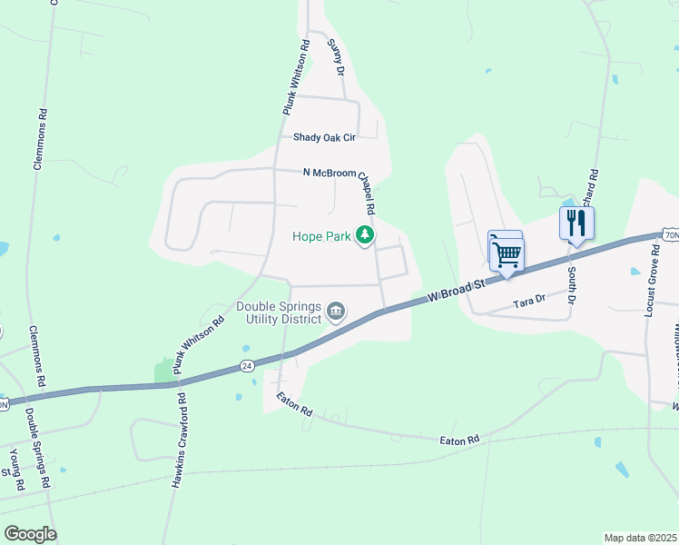 map of restaurants, bars, coffee shops, grocery stores, and more near 3810 McBroom Chapel Road in Cookeville