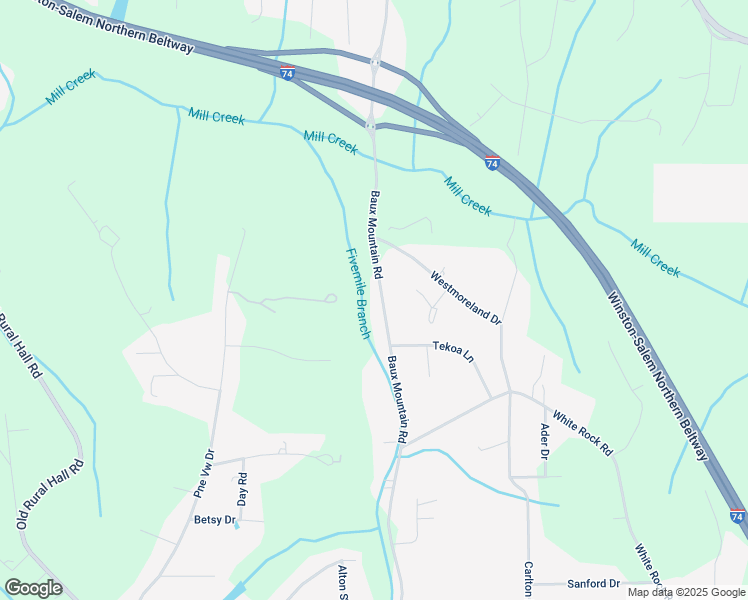 map of restaurants, bars, coffee shops, grocery stores, and more near 4874 Baux Mountain Road in Winston-Salem