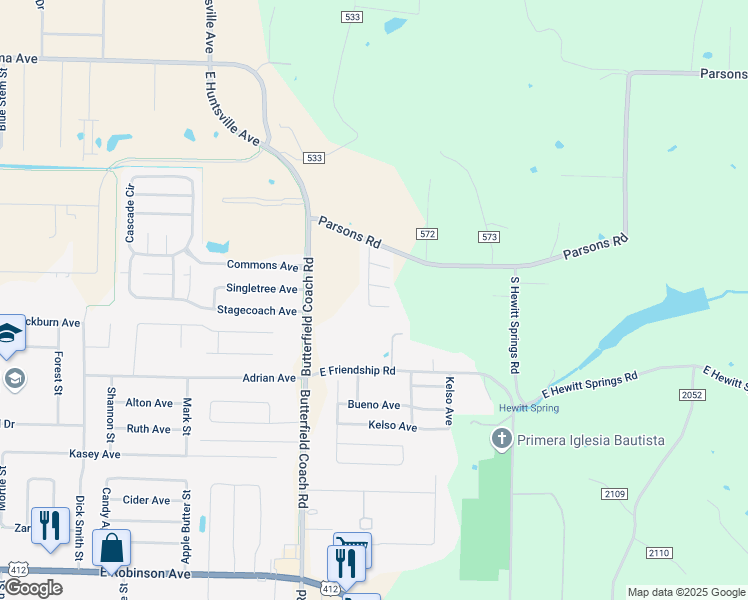 map of restaurants, bars, coffee shops, grocery stores, and more near 976 Tamarack Street in Springdale