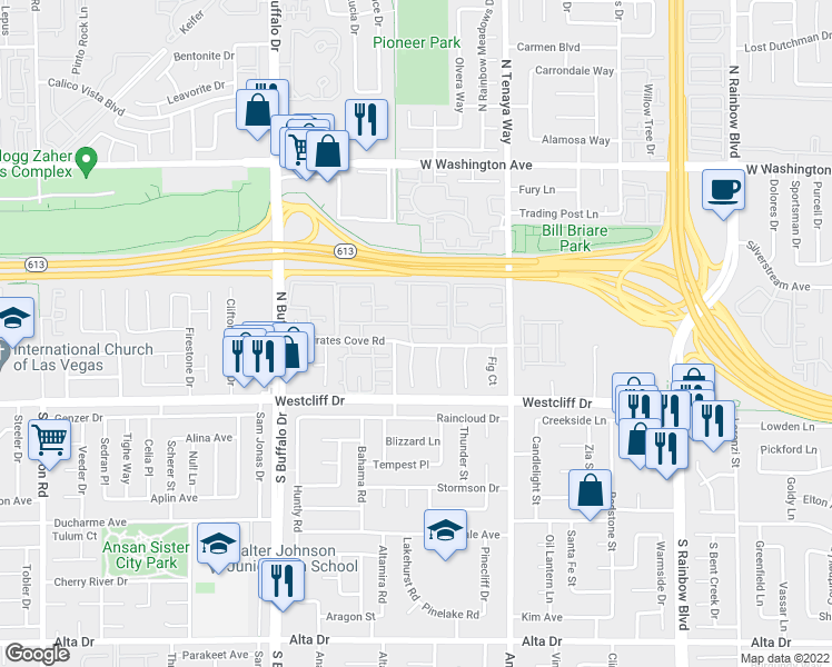 map of restaurants, bars, coffee shops, grocery stores, and more near 213 Brazilnut Court in Las Vegas