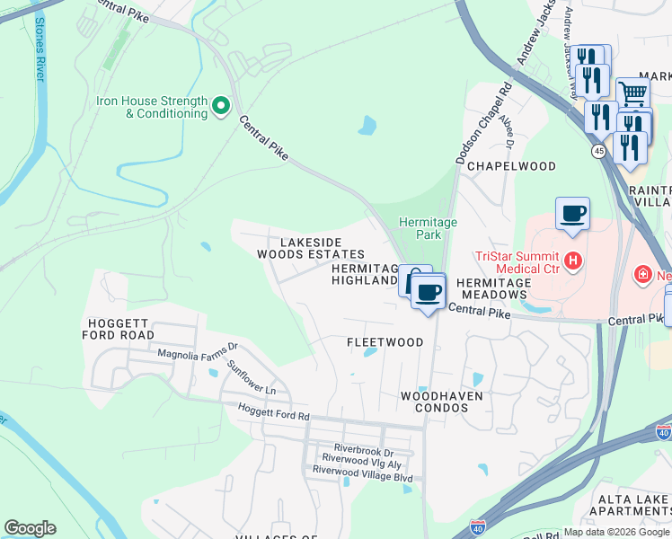 map of restaurants, bars, coffee shops, grocery stores, and more near 137 Lakeside Court in Nashville