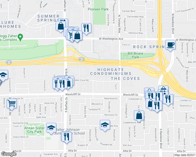 map of restaurants, bars, coffee shops, grocery stores, and more near 213 Brazilnut Court in Las Vegas