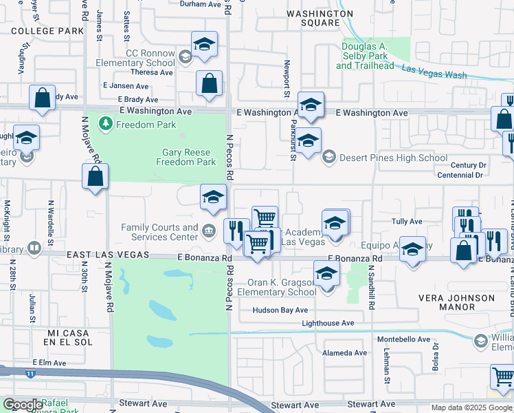 map of restaurants, bars, coffee shops, grocery stores, and more near 3700 East Bonanza Road in Las Vegas