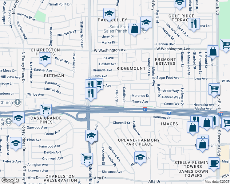 map of restaurants, bars, coffee shops, grocery stores, and more near 224 North Jones Boulevard in Las Vegas