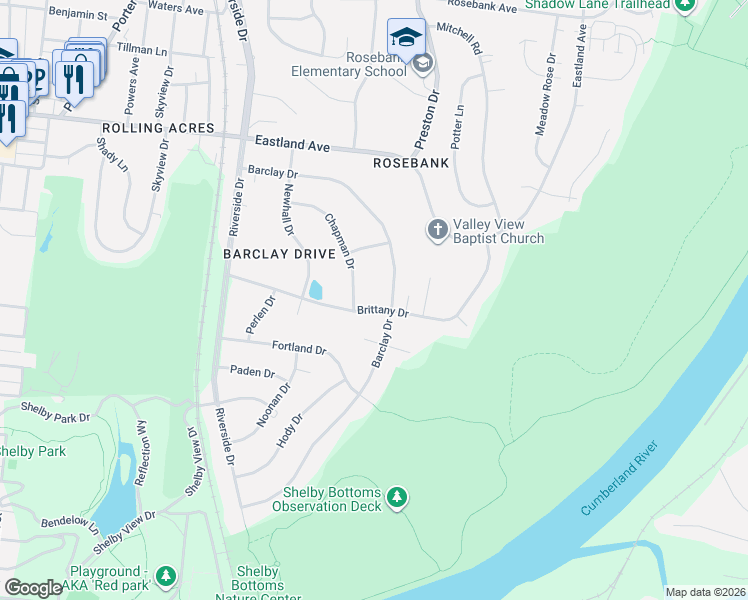 map of restaurants, bars, coffee shops, grocery stores, and more near 2440 Brittany Drive in Nashville